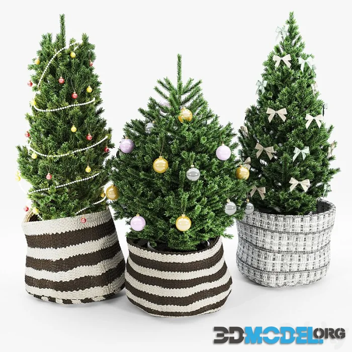 Christmas tree in knitted flowerpots