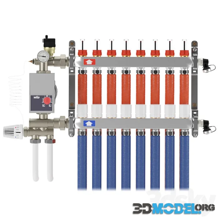Collector group UNI-FITT with pumping group Wilo for underfloor heating