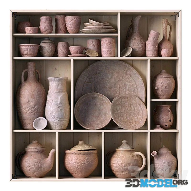 Dishes clay rack n14 Rack with clay dishes no.14