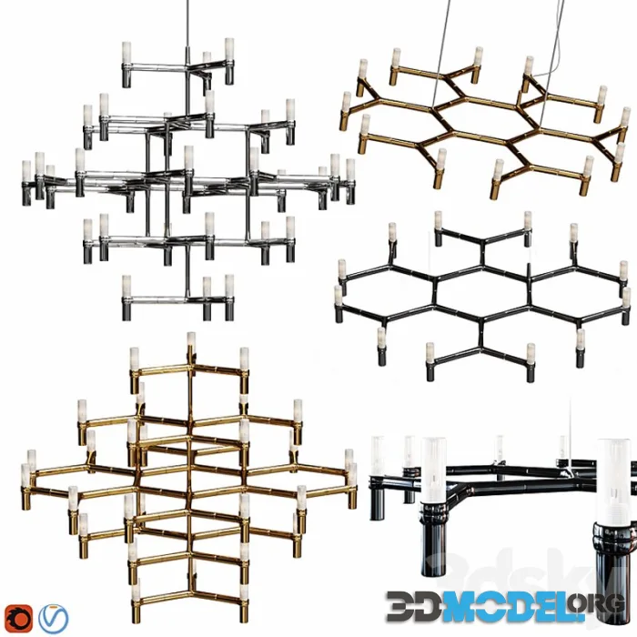Equinox set chandeliers Gold, Black, Nickel
