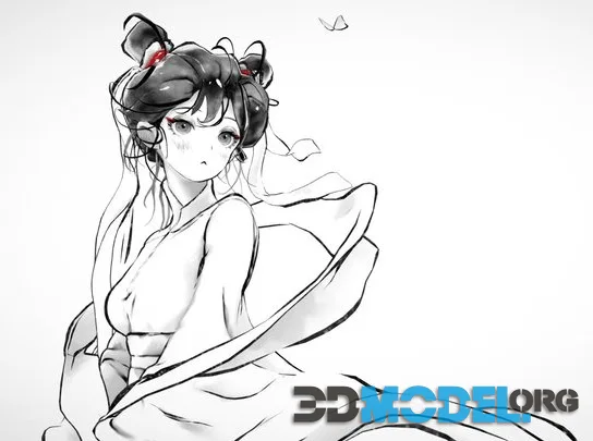 Ink Wash Painting Girl (PBR)