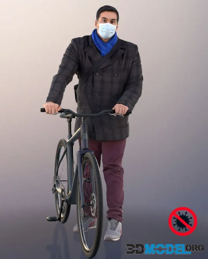 Man Pushing His Bike With Mask (PBR)
