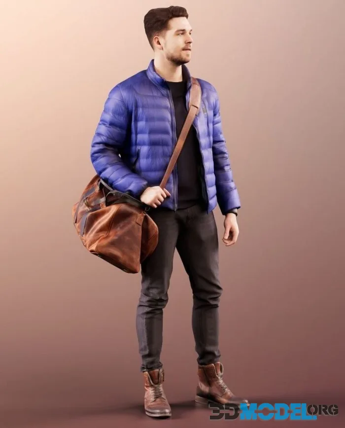 Man Standing Warm Clothes With Leather Bag (PBR)