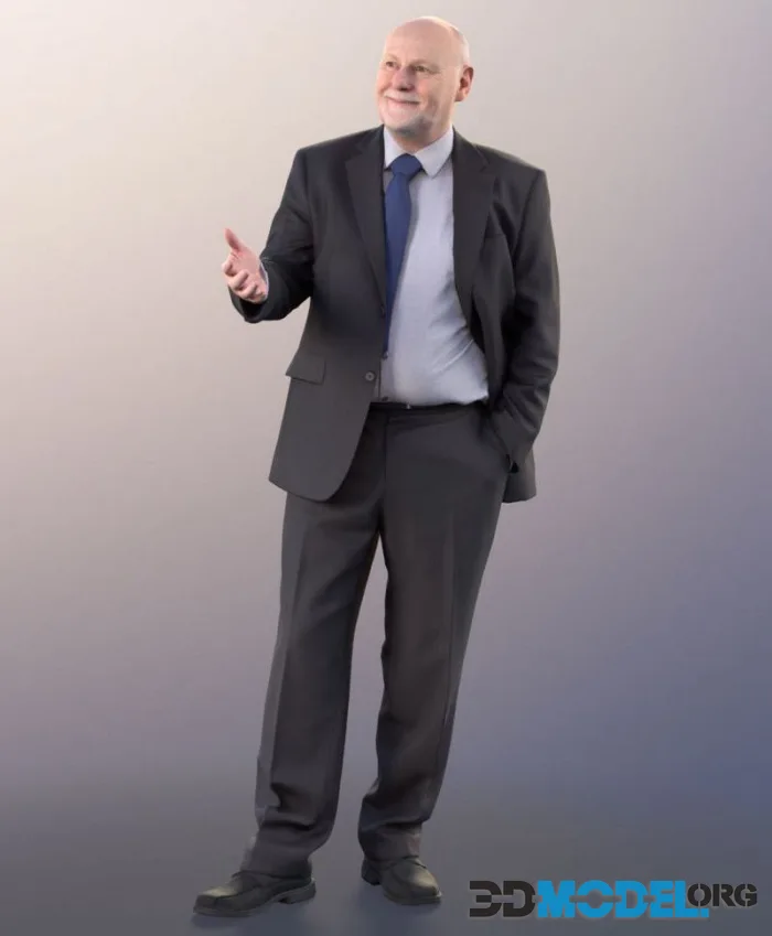 Old businessman standing explaining hand in pocket (PBR)