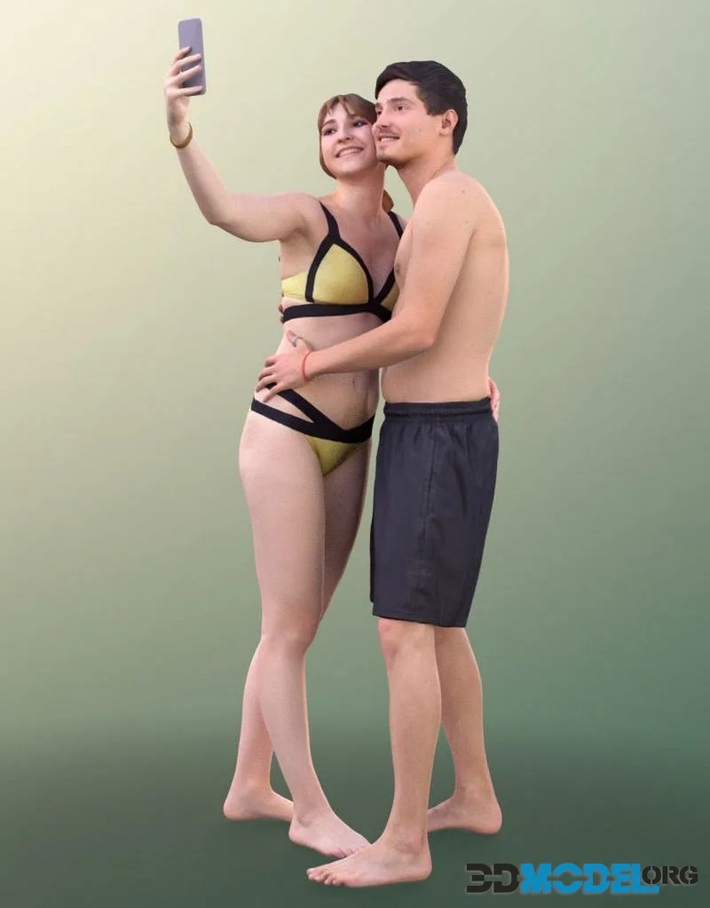 Pair couple beach swimming (PBR)
