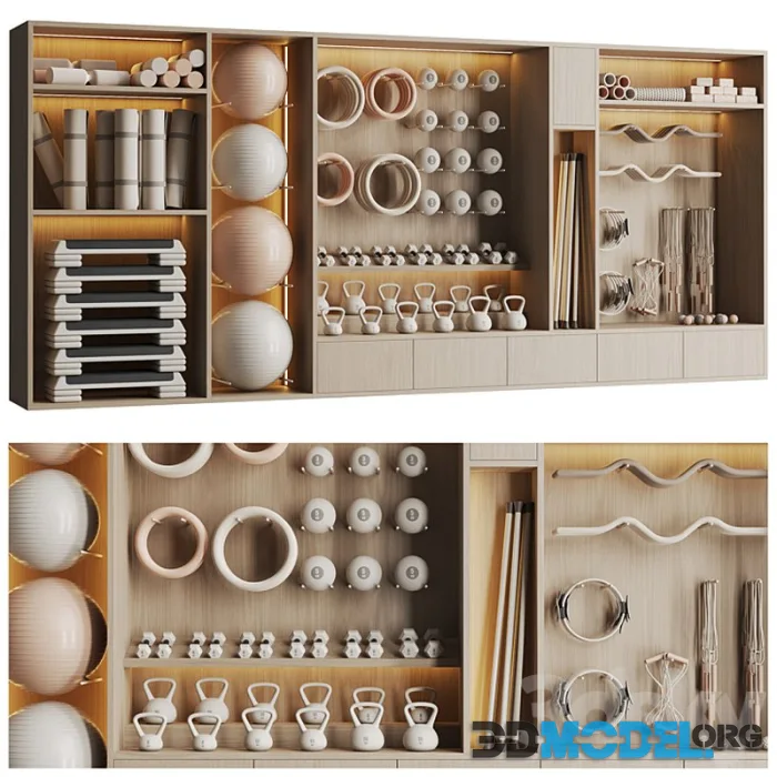 Rack with sports equipment for yoga and group classes 001