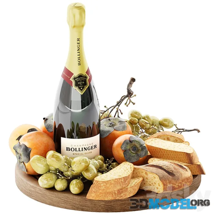 Set of champagne fruits and breads