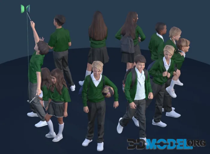 Set of children girls and boys playing (PBR)