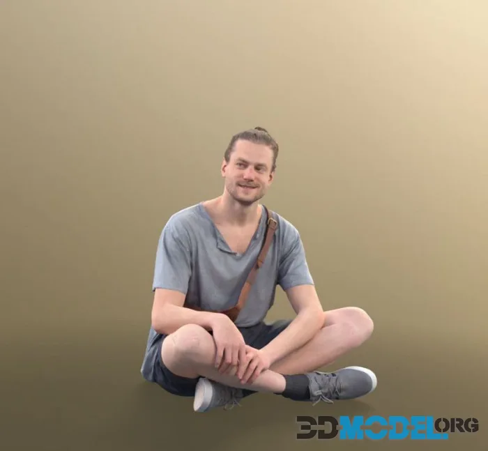 Sitting man cool hipster with bag and manbun (PBR)
