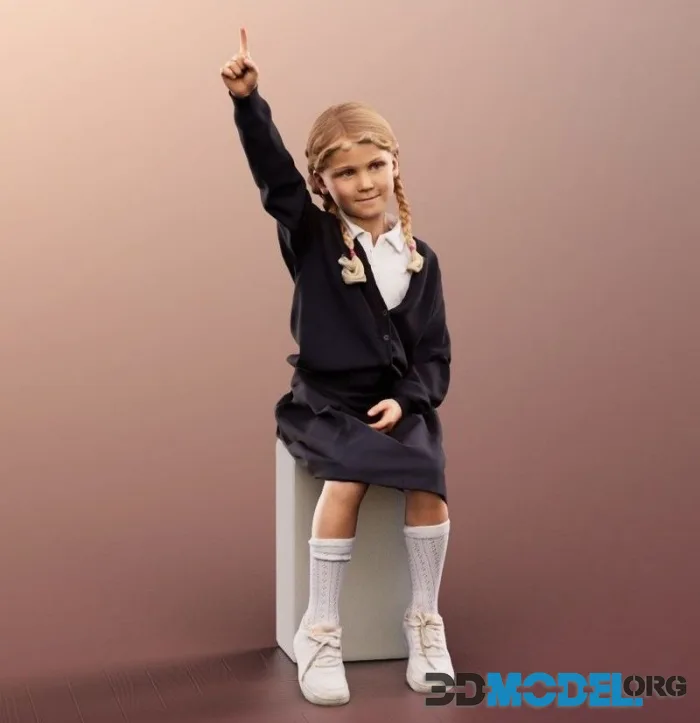 Sitting School Girl Raising Her Hand (PBR)