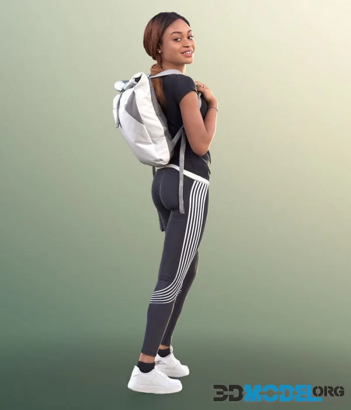 Sporty Black Woman Standing With Backpack (PBR)