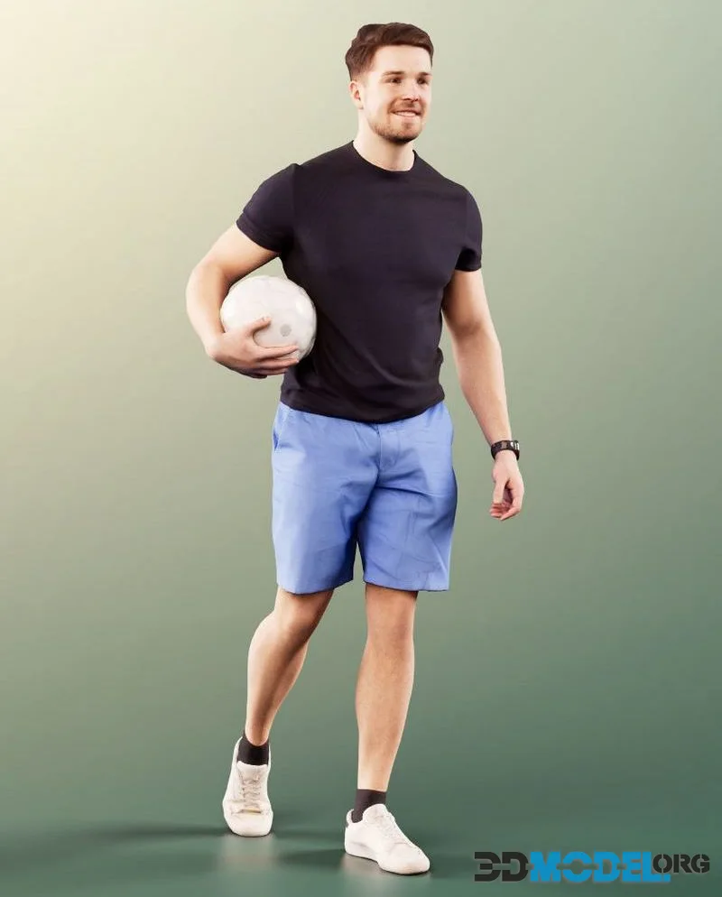 Sporty Man Walking With Soccer Ball (PBR)