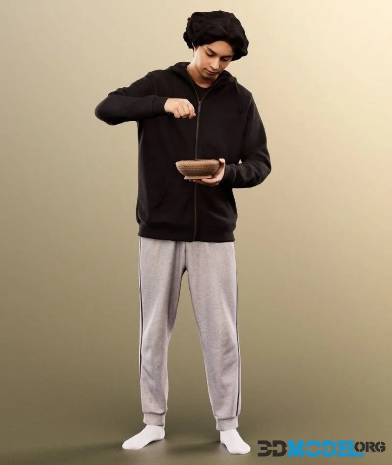 Standing Boy Holding Bowl low-poly (PBR)