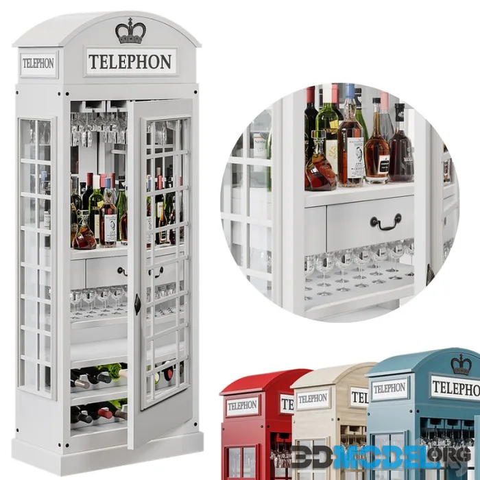 Telephone Box Drinks Cabinet (W90 x D45 x h227 cm)