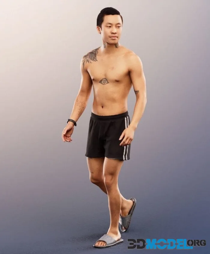 Walking Asian Man In Trunks (PBR)