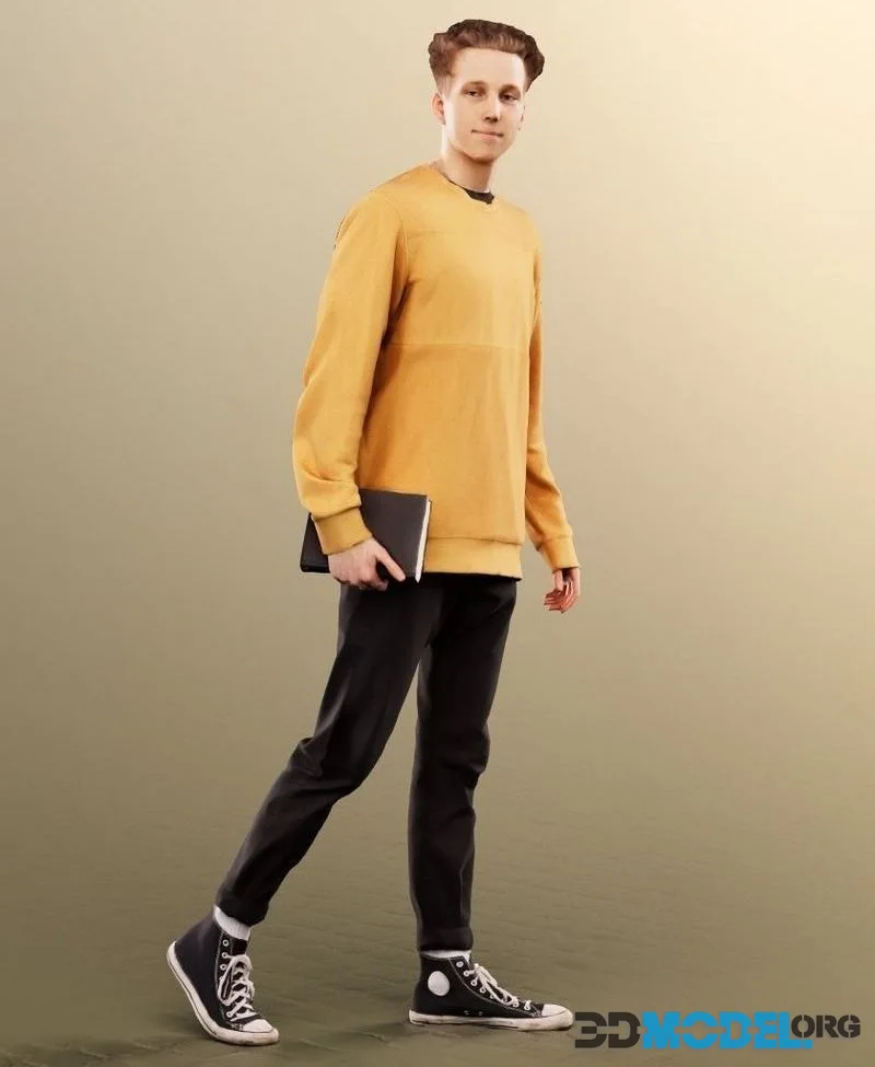Walking Casual Man With Book low-poly (PBR)