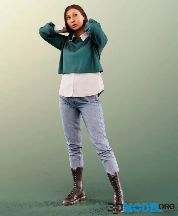 Woman in casual clothing holding hair (PBR)