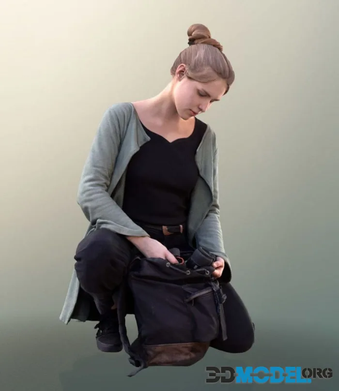 Woman Kneeling With Kamera And Bag (PBR)