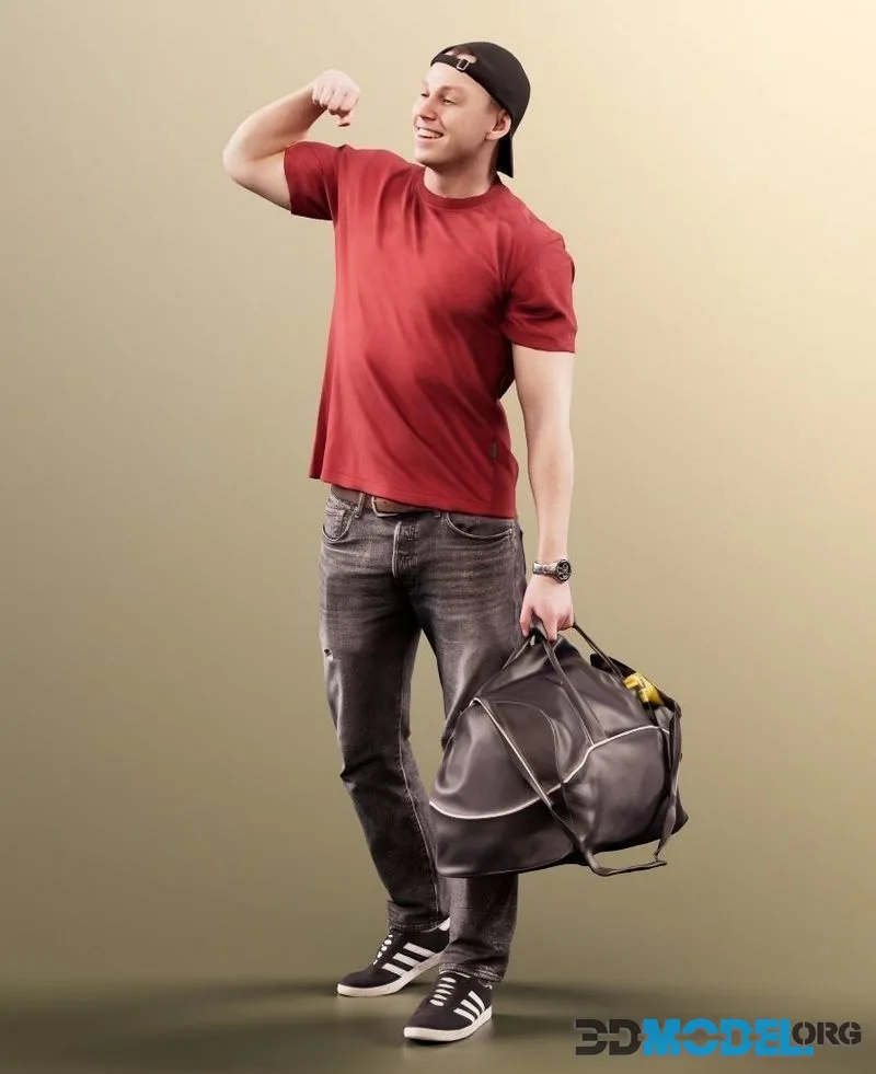 Young Man With Sports Bag Flexing His Biceps (PBR)