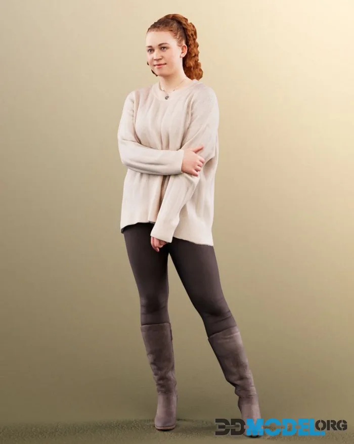 Young redhair woman standing casual pullover (PBR)