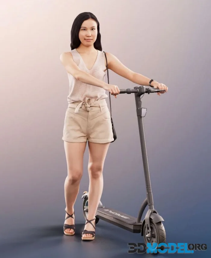 Young Woman Pushing A Scooter (PBR)