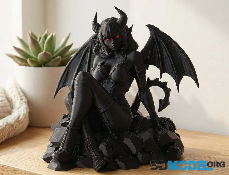Demonic Figure with Wings and Red Eyes – Printable