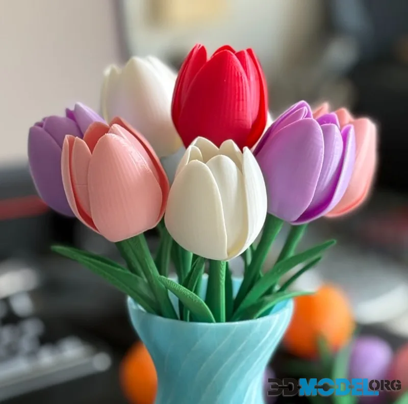 Tulip with stem and leaves – Printable