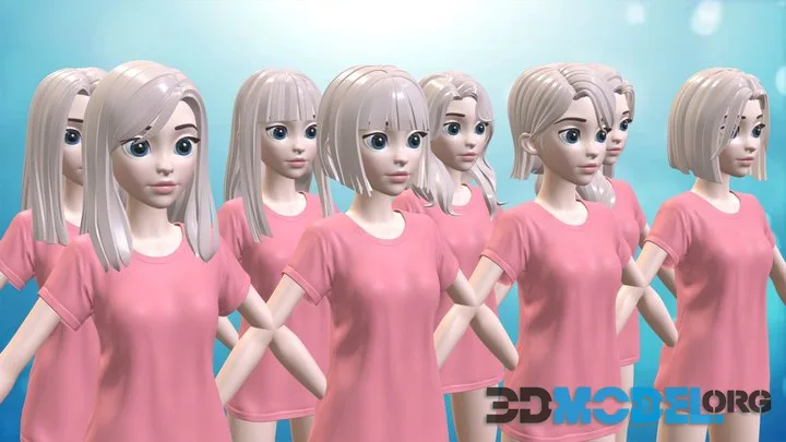 8 Stylized Cartoon Hairs For Female And Girl (PBR)