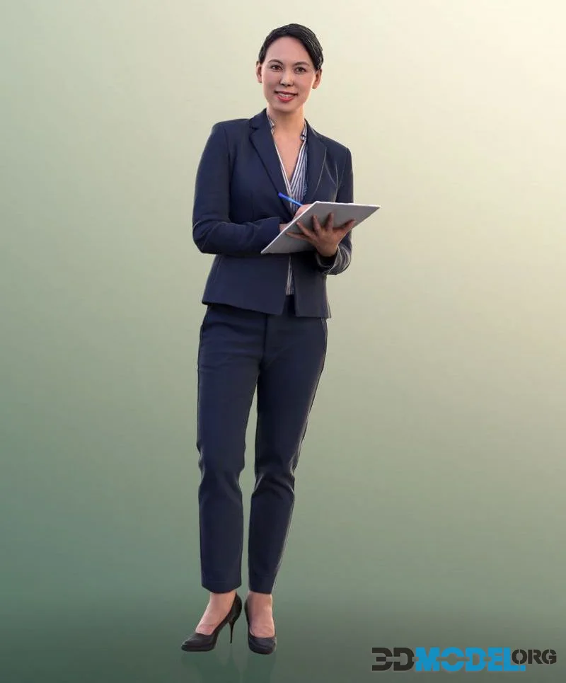 Asian Business Woman Standing And Taking Notes low-poly (PBR)