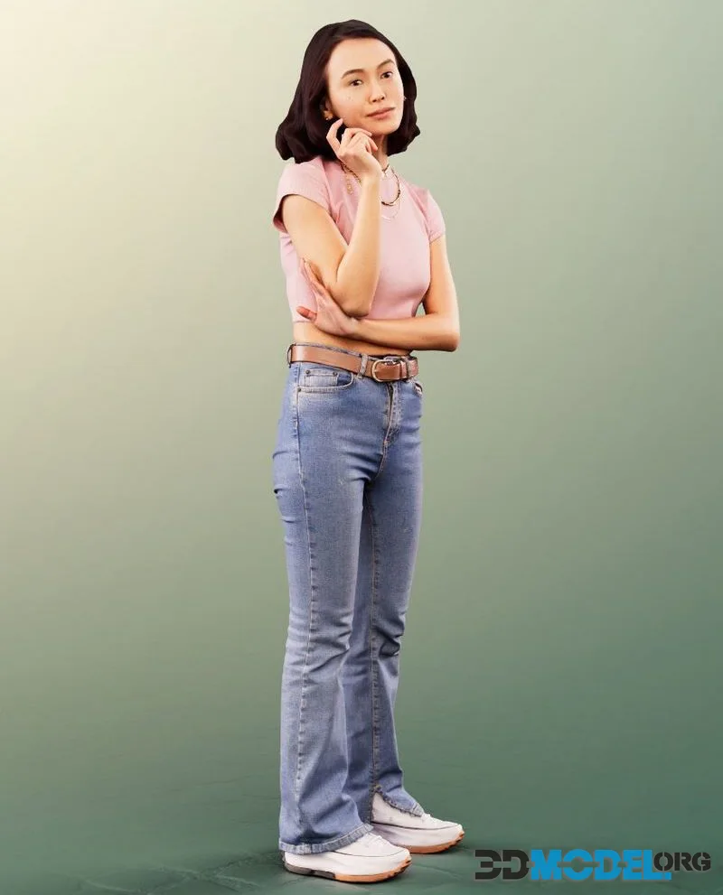 Asian girl standing talking on phone (PBR)