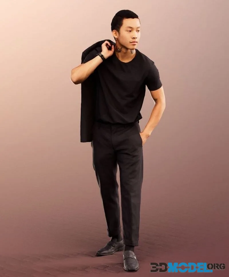 Asian Man Walking With Jacket Over Shoulder low-poly (PBR)
