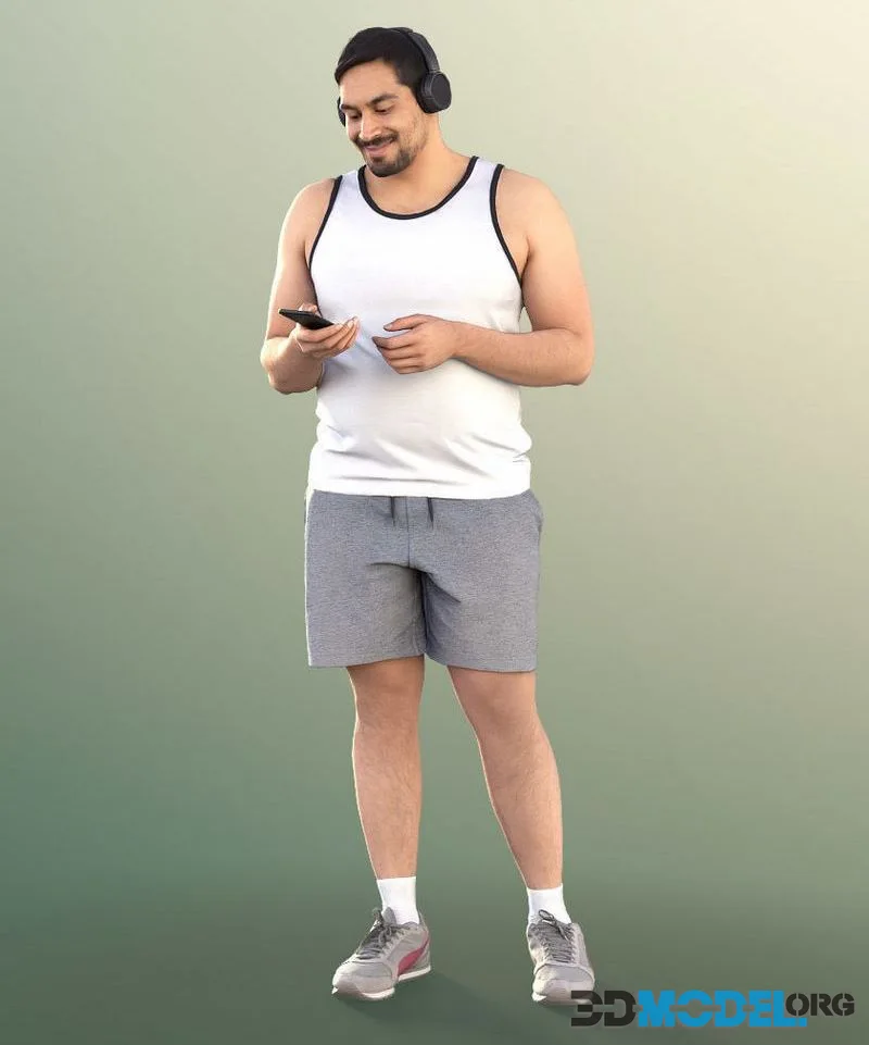 Athletic Man Listening Music With Headphones low-poly (PBR)