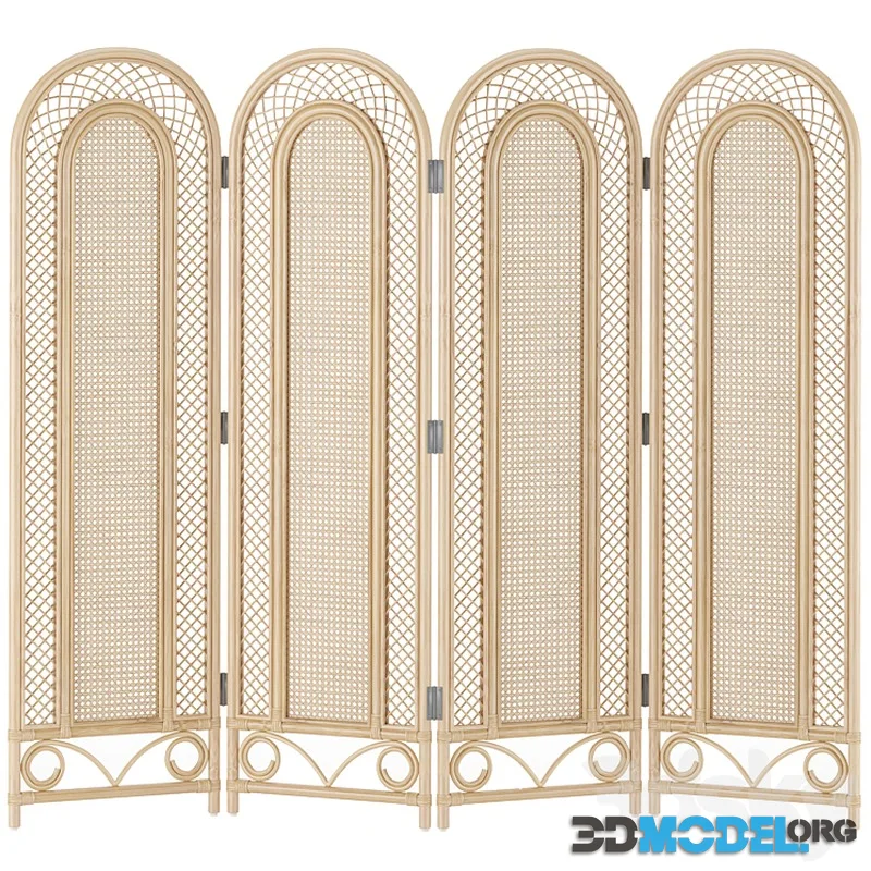 Bamboo wicker arched 4 panel room divier screen