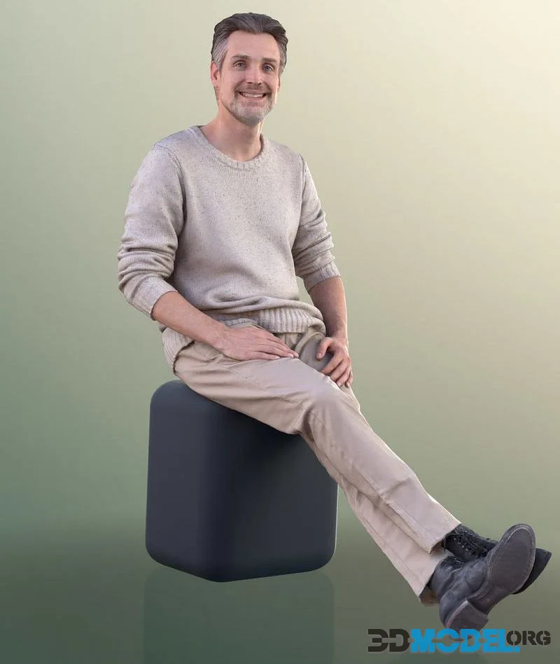 Best Ager Man Sitting low-poly (PBR)