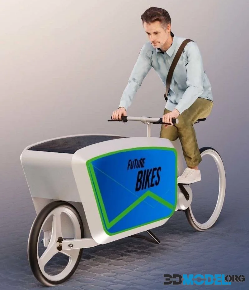 Bestager Man Riding A Futuristic Bike low-poly (PBR)