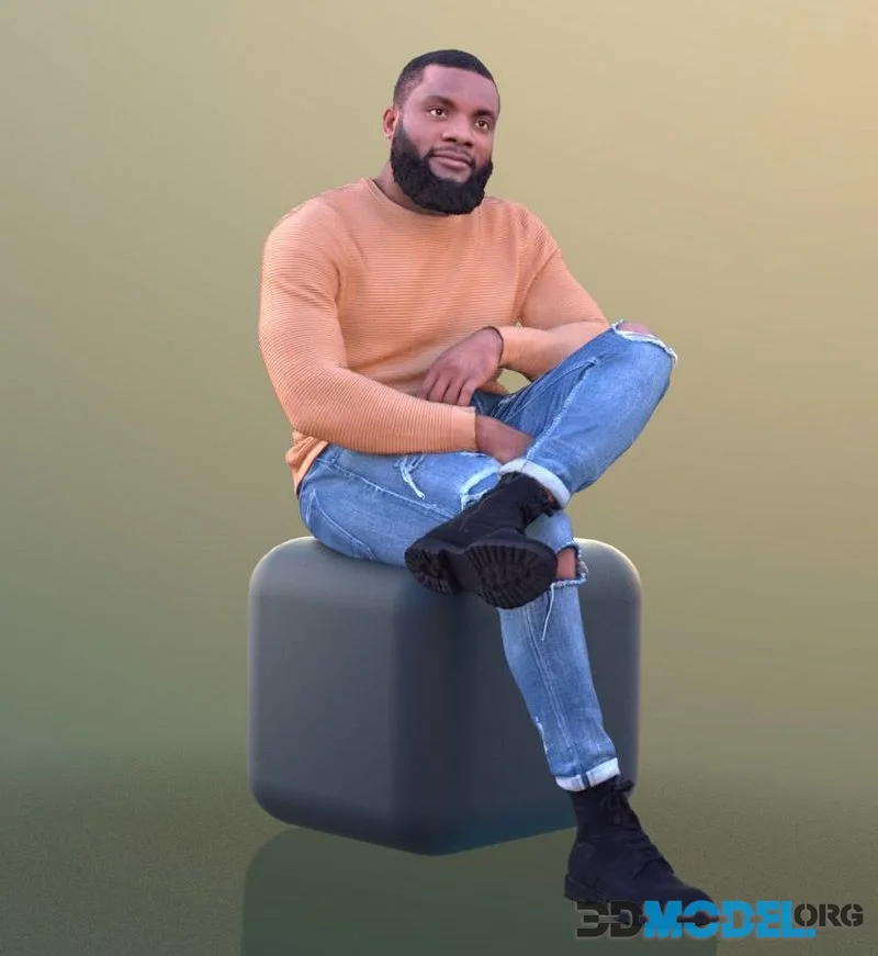 Black Casual Man Sitting Talking Gesticulating low-poly (PBR)