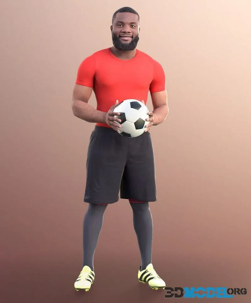 Black Man Holding A Ball Playing Soccer low-poly (PBR)