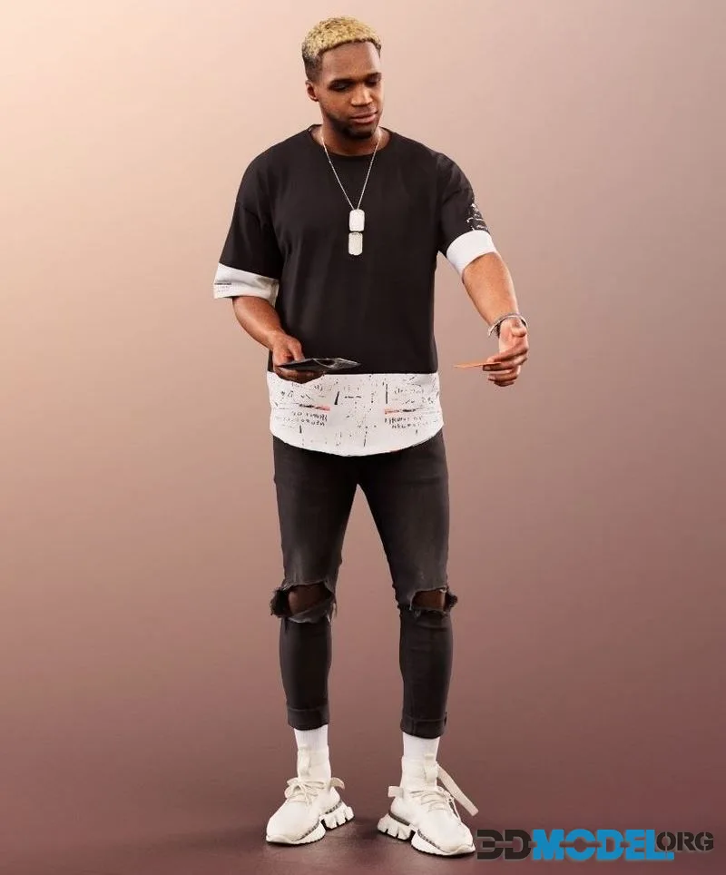 Black Man Holding His Purse Paying low-poly (PBR)