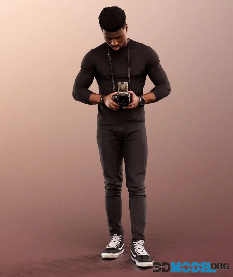 Black Man With Camera low-poly (PBR)