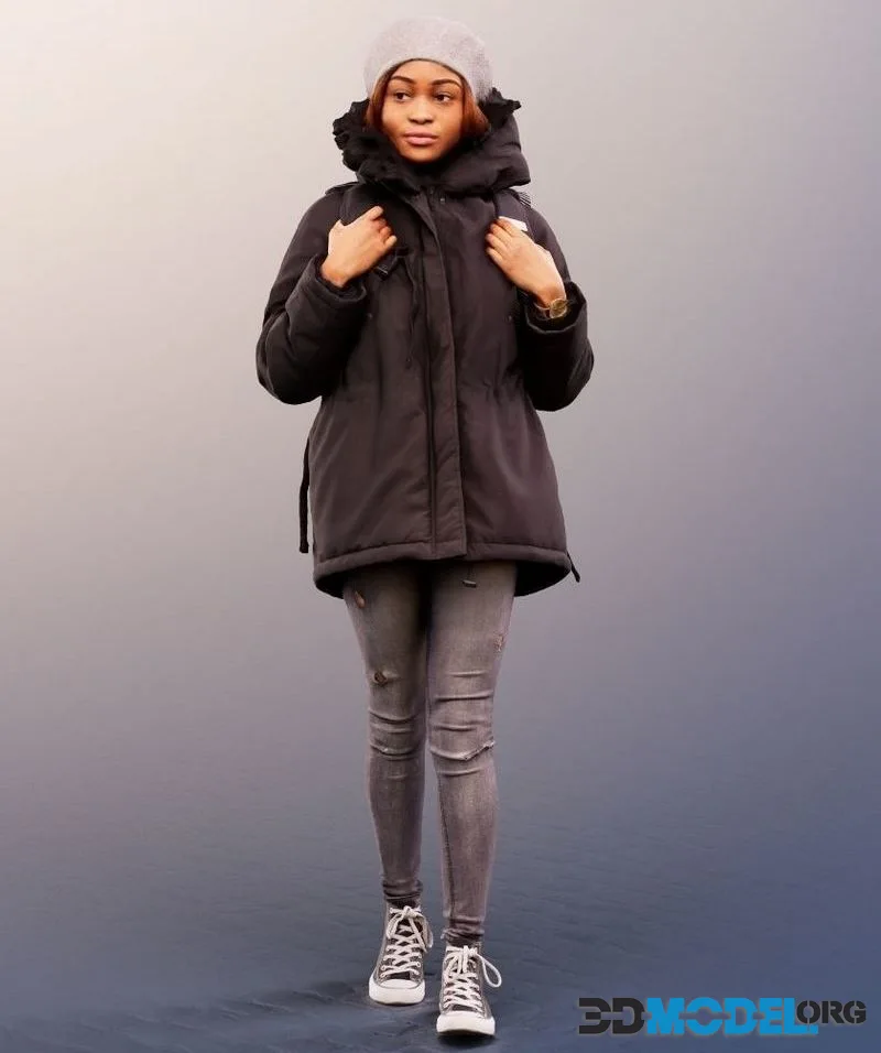 Black Woman Walking In Winter Outfit low-poly (PBR)