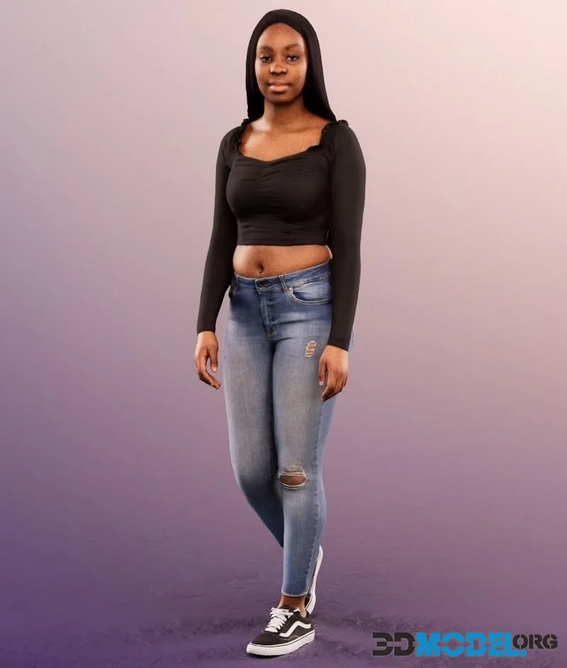 Black Young Woman Standing Casual low-poly (PBR)