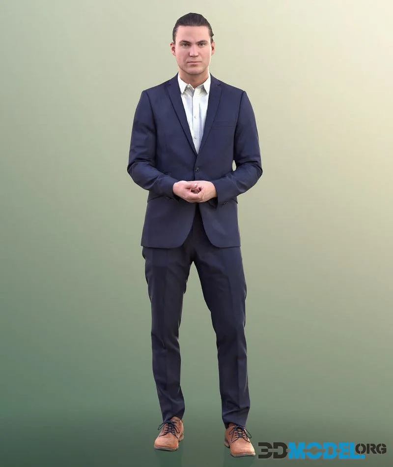 Business Man Holding Hands Together Gesticulate low-poly (PBR)