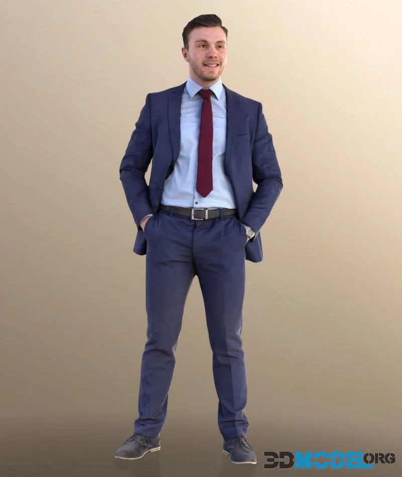 Business Man Standing Hands In Pockets low-poly (PBR)