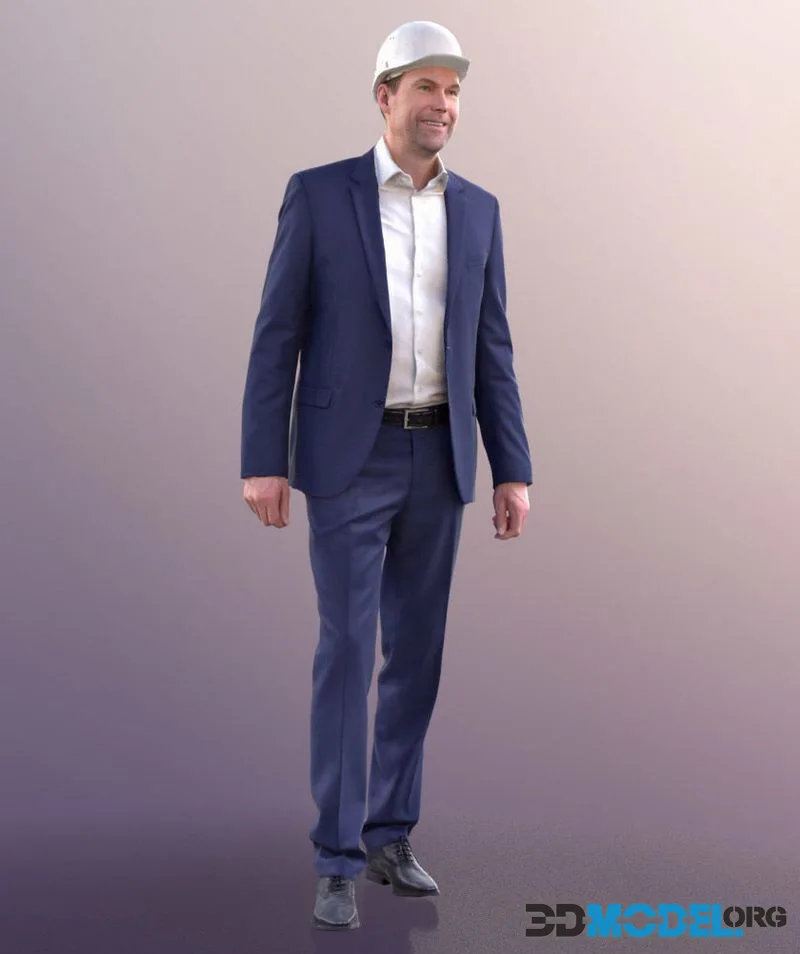 Business Man Walking With Helmet low-poly (PBR)