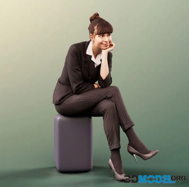 Business Woman Sitting Leaning On Hand low-poly (PBR)