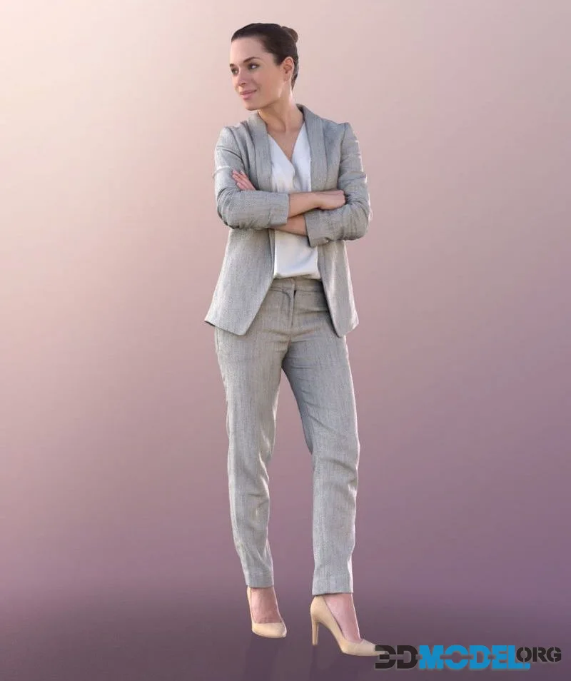 Business Woman Standing Armes Crossed low-poly (PBR)