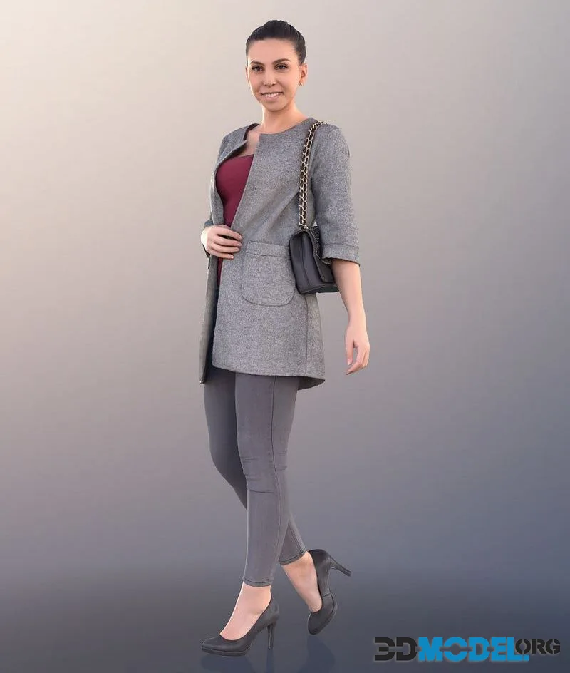 Business Woman Walking With Bag low-poly (PBR)
