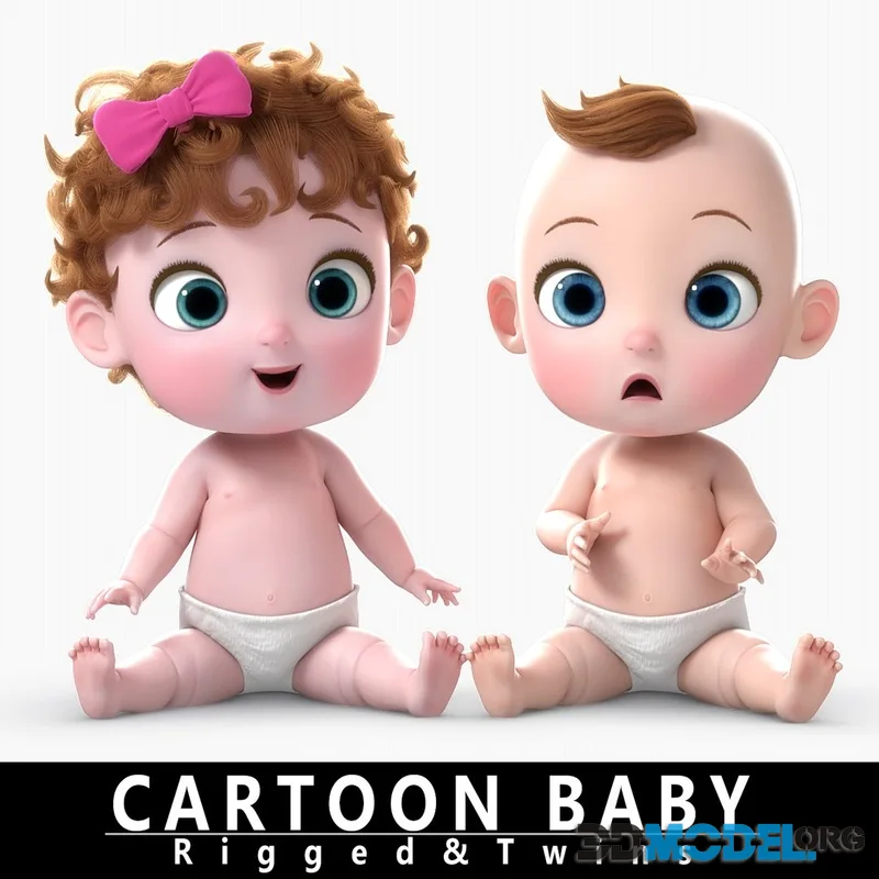 Cartoon Twin Baby Rigged (PBR)