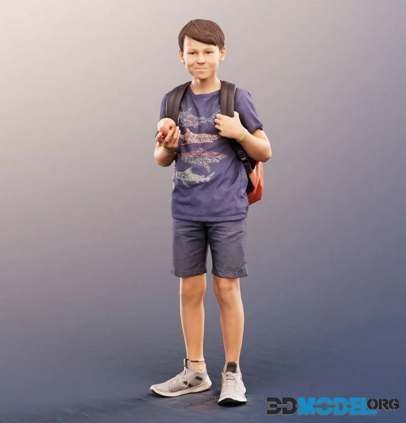 Casual Boy Standing With Backpack And Apple low-poly (PBR)