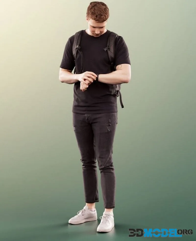 Casual Man With Bag Checking His Watch (PBR)